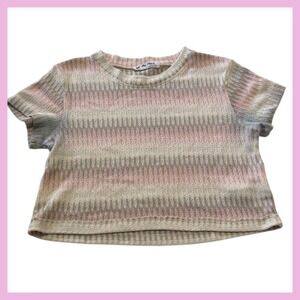 We The Free Striped Knit Top Short Sleeve Casual Crop Tee XS‎